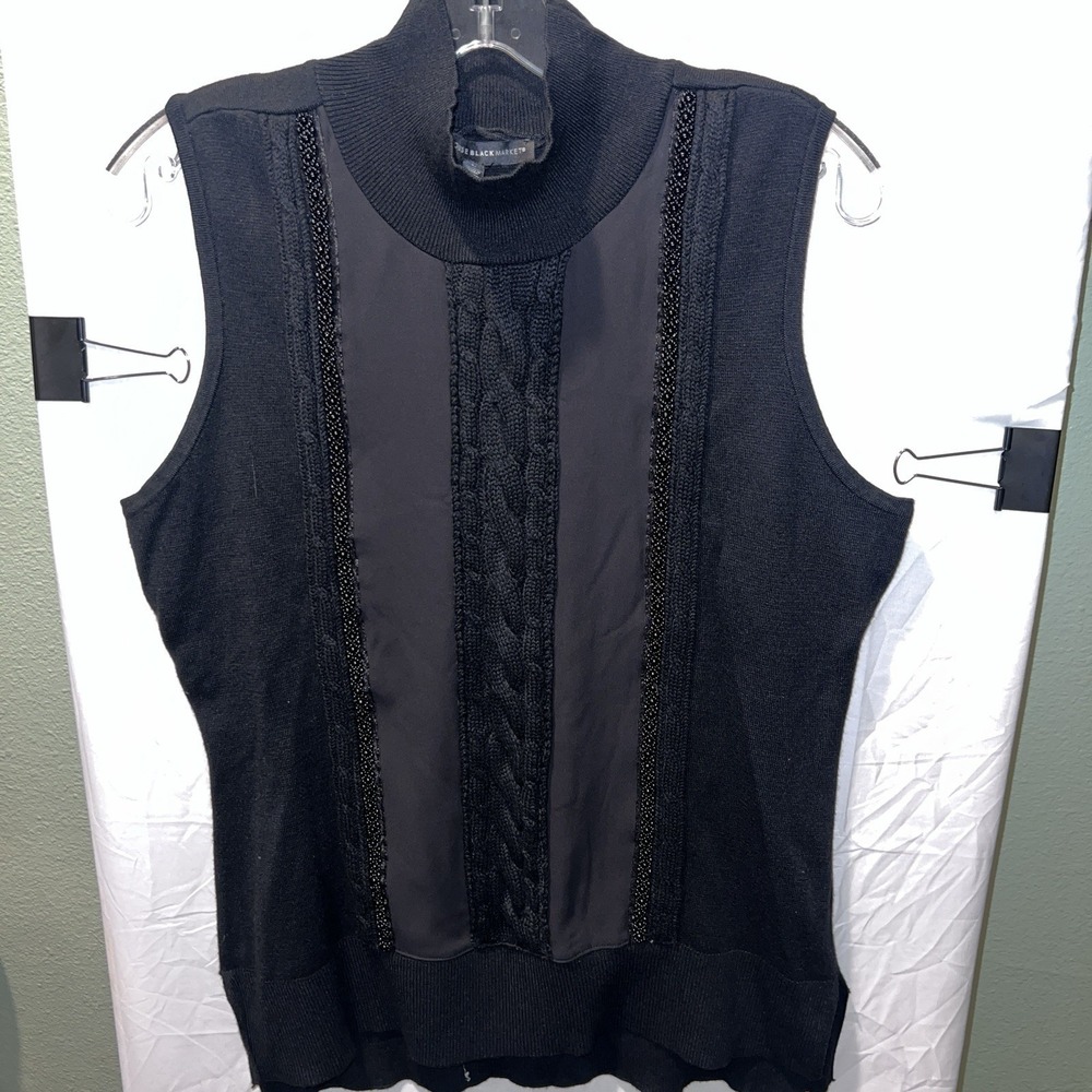 White House And Black Market Sleeveless Beaded High Neck Sweater Size Large